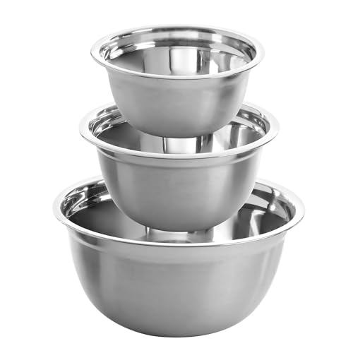 Image of Shiyon Stainless Steel Mixing Bowls Set Without Lid-Silver (3 Bowl Set)