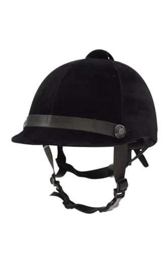 Horse Riding Helmet for Equestrians | All Purpose Open Face Cap/Half Cap With Strap | Protective Gear Without Glass - Black (XS (540 MM))