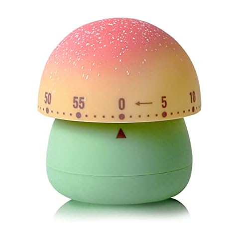 NUOSWEK Mechanical Kitchen Timer, Cute Mushroom Timer for Kids, Wind Up 60 Minutes Manual Countdown Timer for Classroom, Home, Study and Cooking (Green Base) Cover