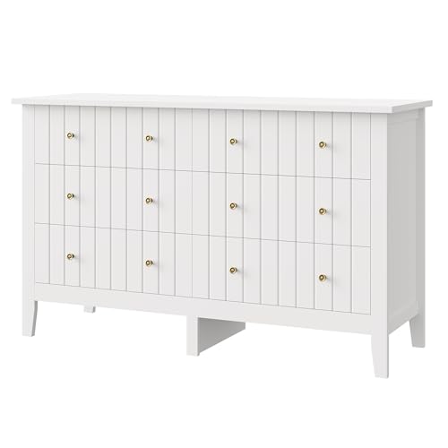 FOTOSOK White Dresser, Chest of Drawers, Modern 6 Drawer Double Dressers with Deep Drawers, Nursery Dresser for Baby, Wide Storage Organizer Cabinet for Living Room, Hallway,White