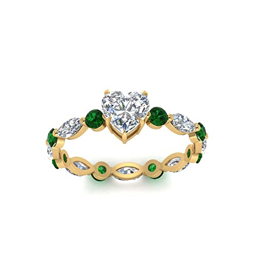 Image of 55Carat Choose Your Gemstone Marquise and Round Eternity Ring Yellow Gold Plated Heart Shape Side Stone Engagement Rings Lightweight Office Wear Everyday Gift Jewelry US Size 4 to 12