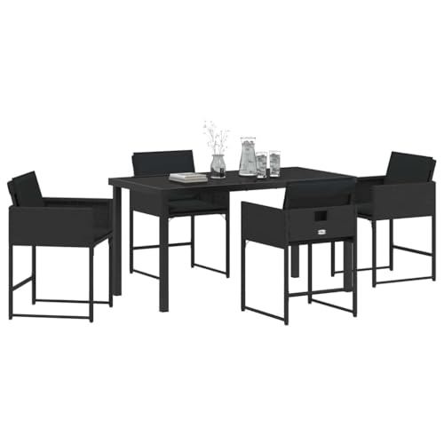 vidaXL Conjunto de Comedor de Jardín de 5 Piezas con Cojines Negras de Rattan Sintético para Exterior   Muebles Plegables para Patio, Balcón y Terraza, Resistentes a los Rayos UV.