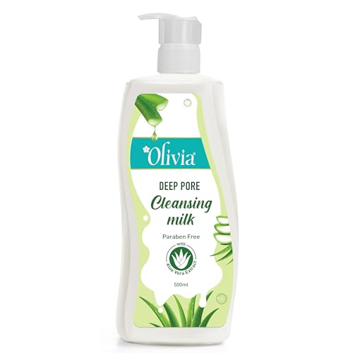 Olivia Aloe Vera Cleansing Milk with Marula Oil | Deep Cleanser & Makeup Remover | Anti-Aging Skincare | Nourishes, Hydrates & Revitalises Skin for Radiant Glow | Paraben-Free | 500ml