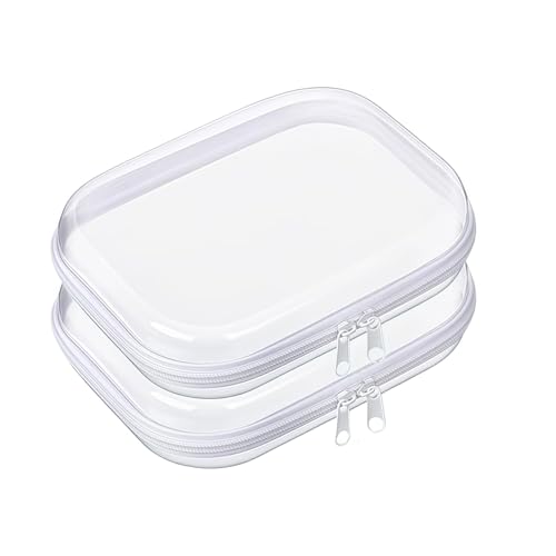 Image of 2PCS Thickened Clear Hard Shell Zipper Case,Professional-Grade Plastic Clear Zipper Pencil Case, Toiletry Pouch, Travel Organizer, Cosmetic Bag, Toy Storage Bins (2PCS-L)