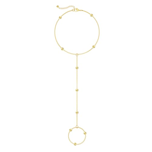 Image of Moodear Gold Bracelets for Women Non Tarnish - Dainty Bead Hand Chain Ring Link Bracelet for Women Trendy Jewelry Gift