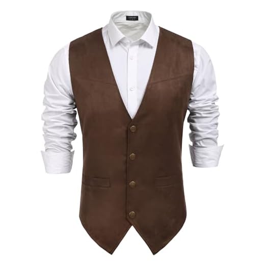 COOFANDY Men Suede Leather Suit Vest Casual Western Vest Jacket Slim Fit Vest Waistcoat