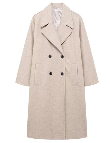 Gihuo Women's Notched Collar Wool Blend Pea Coat Winter Double Breasted Trench Coat Long Oversized Button Down Overcoats3