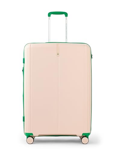 Image of United Colors of Benetton Large Hard Luggage Emerald Plus - Baby Pink | Check-in Trolley Bag with TSA Lock | 360 Spinner Double Wheels | Telescopic Handle | PC Shell Suitcase | 76cm | 130L Capacity