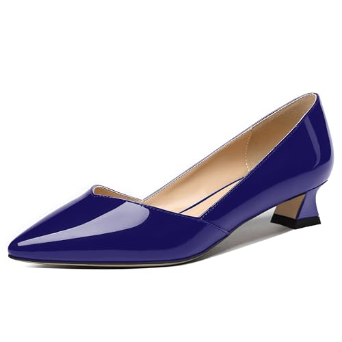 ROSERWISH Womens Slip On Wedding Business Casual Patent Pointed Toe Chunky Low Heel Pumps Shoes 1.5 Inch