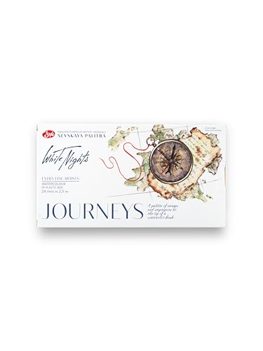 White Nights Professional Watercolor Set Journey Collection 24 Full Pans Artist Grade Vibrant & Lightfast Colors in Durable Box by Nevskaya Palitra