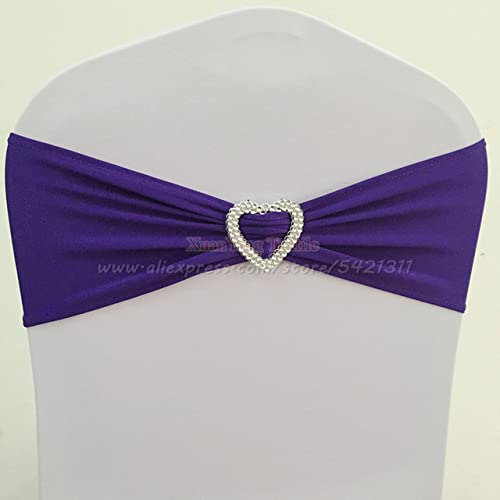 KALGHI 10 Stück 50 Stück elastische Spandex-Stuhl-Schärpe-Bögen SWedding-Stuhl-Band-Schärpe-Krawatten mit Herz-Schnalle Hotel-Party-Event-Dekoration-Dark Purple,50pcs