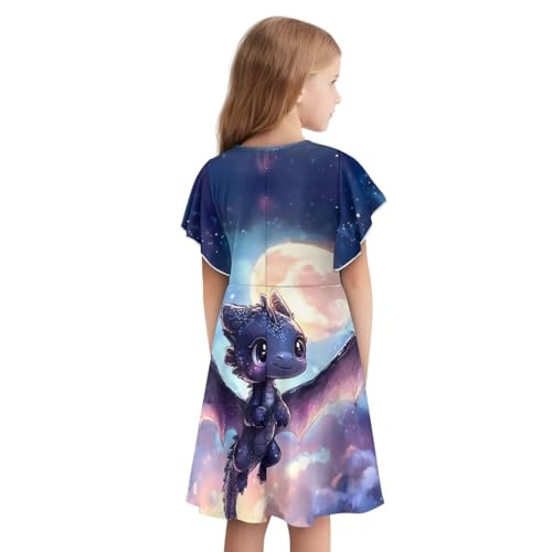 Uourmeti Ruffle Sleeve Dress for Girls Summer Casual Dresses Knee Length Playwear Outfits2