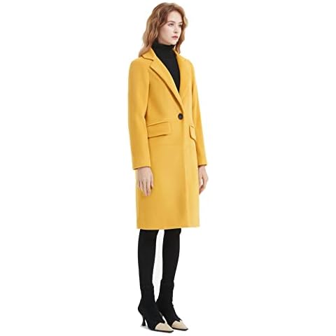 GETUBACK Women Trench Coat Long Sleeve Pea Coat Open Front Long Jacket Overcoat Outwear, Yellow, S Cover