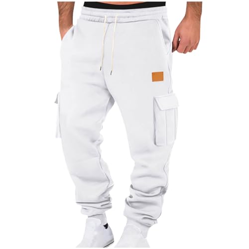 Mens Cargo Sweatpants Heavyweight Drawstring Fleece Joggers Workout Active Running Pants Baggy Trousers with Pockets