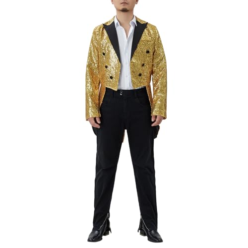 Mens Sequin Tailcoat Swallowtail Suit Jacket Shiny Sparkly Long Sleeve Slim Party Disco Wedding Tuxedo2