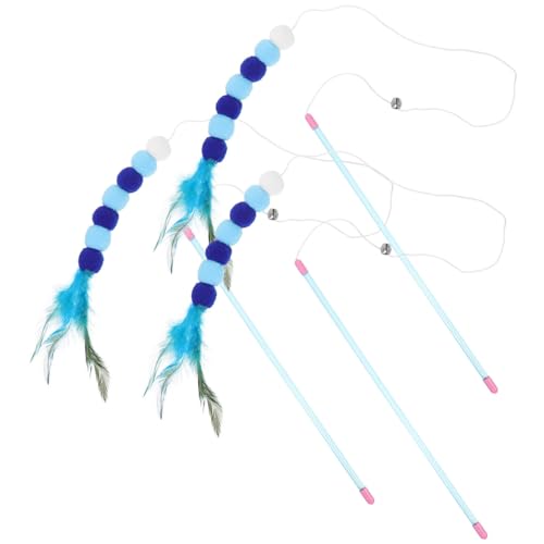 POPETPOP 4Pcs Plush Cat Teaser Wand Cat Teasing Stick with Plume and Bell Cat Teaser Wand Ball Kitten Interactive Teasing Toy for Indoor Cat Puppy Kitten