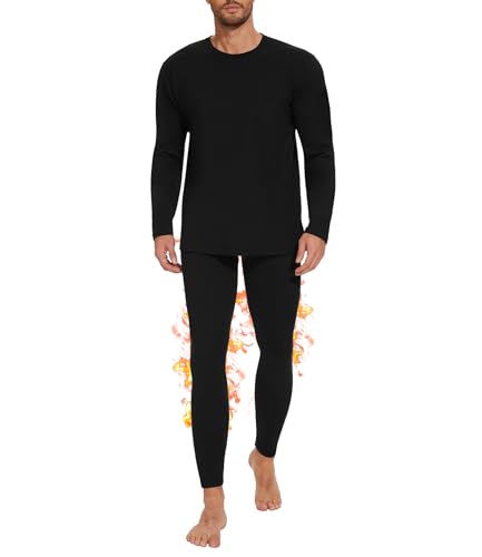 OBFUN Thermal Underwear for Men Long Johns Set - Fleece Lined Base Layer for Cold Weather Winter Clothes Black Large