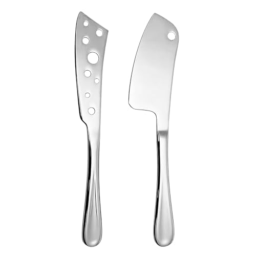 WEIZHIS Käsemesser Set 2 teilig, Käsemesser Hartkäse Weichkäse, Käseschneider, Edelstahl Poliert, Käsebeil AntiHaft für Parmesan Brie...