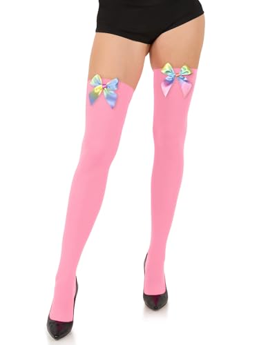 Image of Opaque Thigh High Bow Stockings for Women Thigh Highs Stockings with Bows Over The Knee Socks