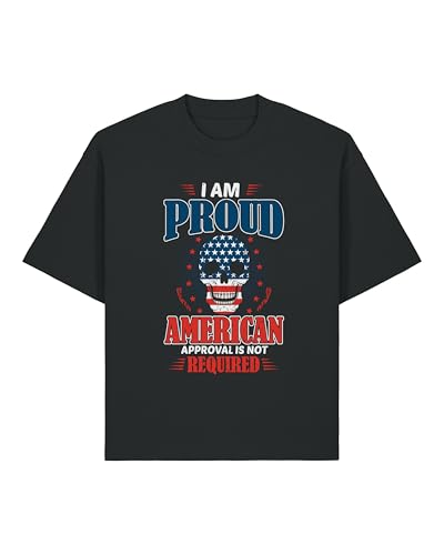I Am Proud American Approval is Not Required - Camiseta unisex de algodón pesado, color negro, Negro, S Grande alto