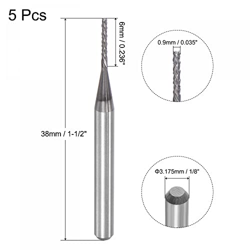 Image of uxcell End Mill CNC Router Bits, 0.9mm x 6mm 1 /8 inch Shank Diamond Film Coated Carbide Engraving Bit Milling Cutter Left Hand for PCB Plastic Fiber Wood 5pcs