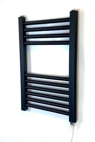 Greened House Sèche-serviettes électrique droit pour salle de bain Noir 400 W x 600 h