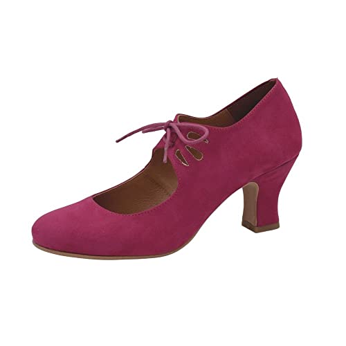 PASARELA   Zapatos de Baile Flamenco Antelina Cordones para Mujer Antelina Mujer Color: Fuxia BUGANVILLA Talla: 39