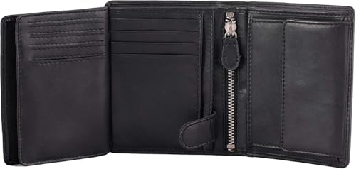 DiLoro Mens Wallet RFID Blocking Genuine Full Grain Leather Bifold Wallet with Flip ID Coin and Secure Zip Compartment Extra Large (Black Nappa)