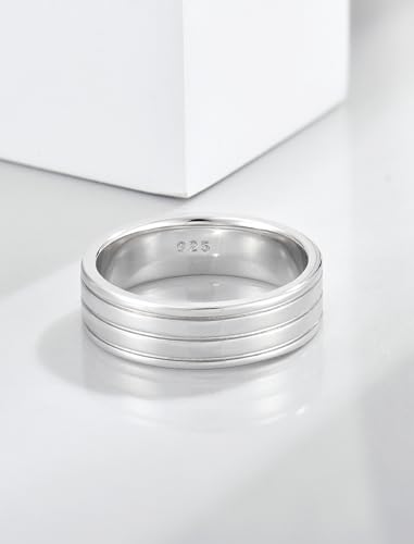 STARCHENIE Solid 925 Sterling Silver Ring for Men 6mm Wedding Band Striped Comfort Fit Size 8-124