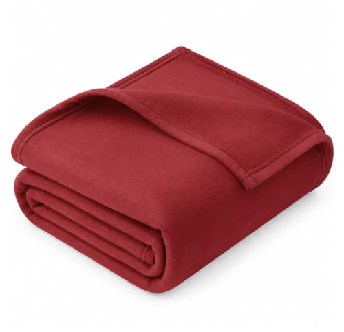 Image of HOMEKART 300 TC All Season Solid /Plain Lightweight Polar Fleece Single Bed Blanket (152 x 230 cm), Red