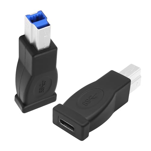 MEIRIYFA USB C auf USB3.0 B Drucker Adapter, USB 3.0 Typ-B Stecker auf USB3.0 Typ-C Buchse Adapter Konverter 5Gbps kompatibel mit Drucker, Scanner, externen Festplatten, Laptops (Schwarz, 2 Stück)
