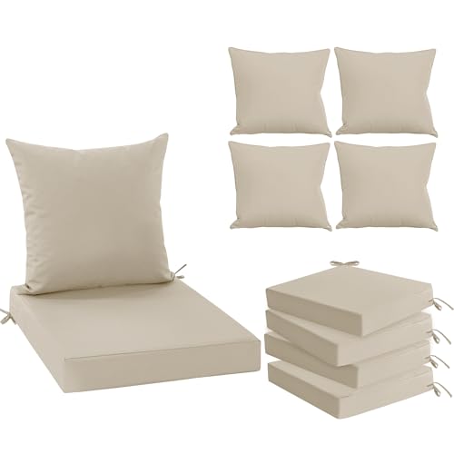 Summsun Outdoor Chair Cushions Set of 4, Waterproof Backrest and Deep Seat Cushion Set for Patio Furniture, Outdoor Sofa Replacement Cushions with Removable Cover, 24 x 24 Inch, Cream