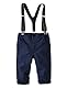 FAIRYRAIN 2-Teiliges Kleinkind Jungen Babyanzug Gentleman Kinder Langarm Hemd + Hose mit Träger Anzug Kleidung Set, Blau, EU:86/92