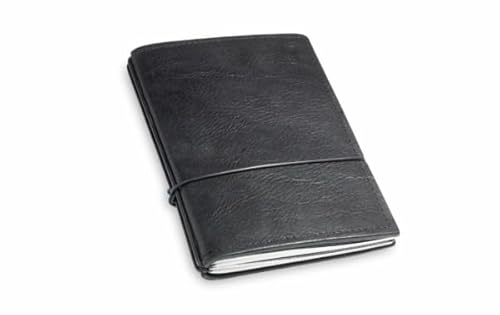 X17 Notizbuch A6, schwarz, aus Leder. Austauschbare Notizhefte (blanko, kariert) mit Doppeltasche, Made in Germany