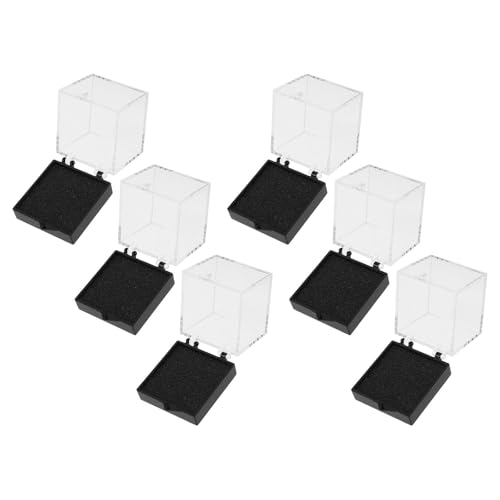 Healeved Set de 6 Cajas Cuadradas de Acrílico para Exhibición y Almacenamiento de Muestras de Minerales 34 CM Base Negra para Uso Educativo