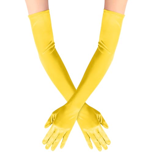 Lansian Long Opera Party Gloves for Women 1920s 20s Satin Gloves Costumes Elbow Length Bridal Evening Dress 21.6 inches (Yellow)