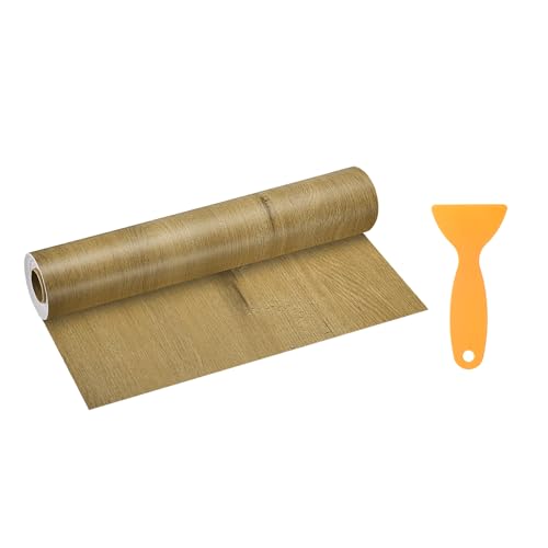 Image of HARFINGTON Wood Grain Repair Tape 11.8 Inch x 33ft Self Adhesive Repair Patch Tape Simulated Wooden Floor Tapes with Plastic Scraper for Tables Doors Windows Furniture, Khaki Wood