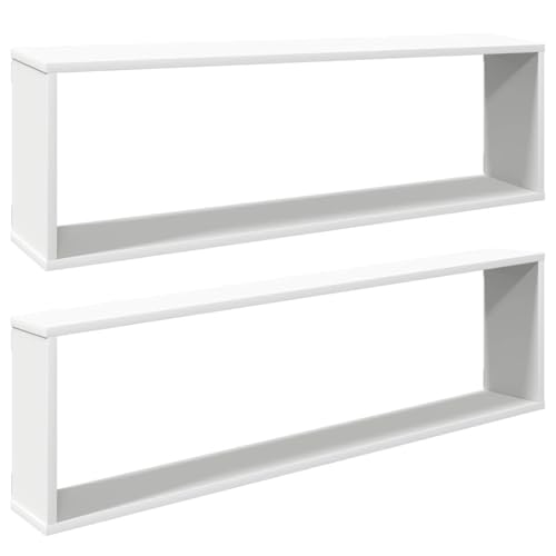 vidaXL Étagères Cube Murales 2 pcs, Supports Suspendus, Tablettes Flottantes, Meubles de Salon Salle de Séjour, Blanc Bois d'Ingénierie
