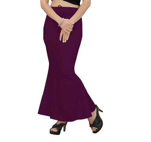 Image of Women's Polyester Blend Shapewear Patticoat Fishcut Flare Pattern Stretchable Drawstring Waist Maxi Length and Slim Fit Body Shaper Peticoat for Saree Daily Use Peticoat