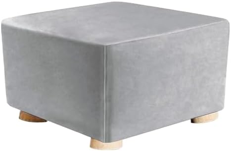 RAPRAP Velvet Footstool Cover for Square, Cube and Rectangle Ottoman, Machine Washable Stretch Ottoman Cover, Soft Comfortable Anti-Slip Pouffe Covers with Elastic Bottom, Grey-M