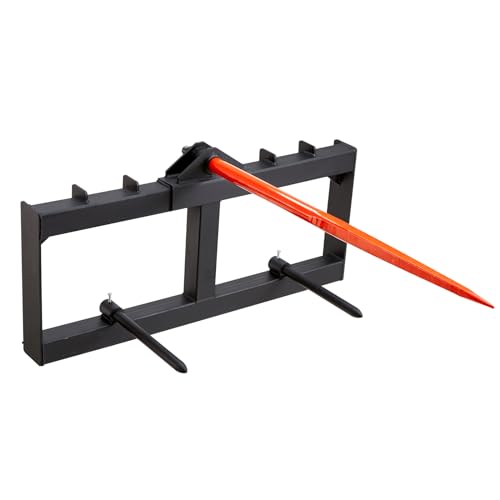 VEVOR 49 Hay Spear Bale Spears 1600lbs Loading Capacity Skid Steer Loader Tractor Attachment with 2pcs 17.5 Stabilizer Spears Quick Attach Spike Forks