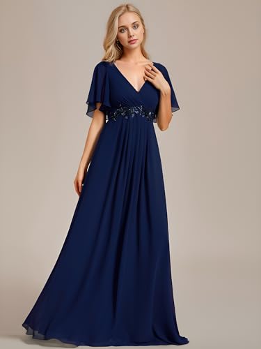 Ever-Pretty Women's Mother's Dress Chiffon V Neck A Line Appliques Waist Formal Dresses 019603