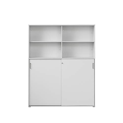 Preisvergleich Produktbild Möbelpartner Schiebetürenschrank Cires / 5 OH / Lichtgrau / Aktenschrank Highboard Aktenregal Regal Schrank Raumtrenner
