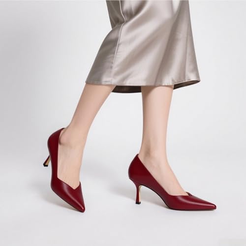 Image of Women Pointed Closed Toe 2.5 Inch Kitten Heel Slip On Pumps | Elegant Comfort Formal Dress Footwear, Versatile Ladies Shoes For Office Wedding Party Evening Daily Occasions