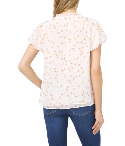 CeCe Women's Bubble Sleeve Split Neck Blouse with Tie2