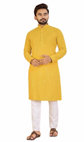 Men’s Lakhnawi Chikankari Kurta Set Cotton Ethnic Kurta Pajama fo...