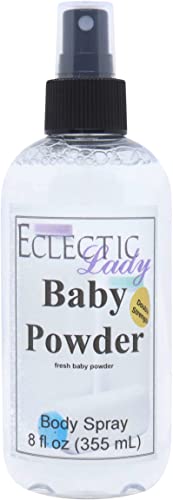 Baby Powder Body Spray, Double Strength, 8 Ounces, by Eclectic Lady, Body Mist for Women with Clean, Light & Gentle Fragrance, Cologne with Soft, Subtle Aroma for Daily Use