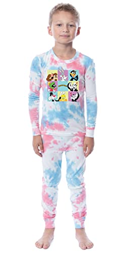 INTIMO Looney Tunes Bugs Bunny Daffy Taz Marvin Tweety Character Squares Girls' Long Sleeve 2 Piece Tight Fit Pajama Set2