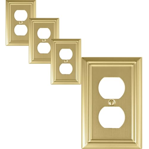 OKAWYC Single Duplex Outlet Light Switch Cover Adler Metal Wall Plate 4-Pack Brushed Brass 1 Gang for Receptacle Light Switch Switch Cover Decorative Wallplate Durable
