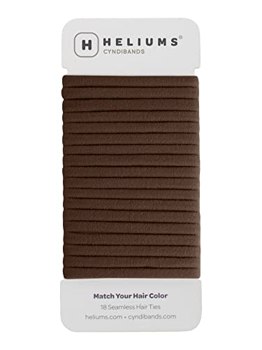 Heliums Thin Seamless Hair Ties - Dark Brown - 6mm Nylon No Damage Ponytail Holders 1.75 Inch Medium Hold for Thin to Normal Hair - 18 Pack